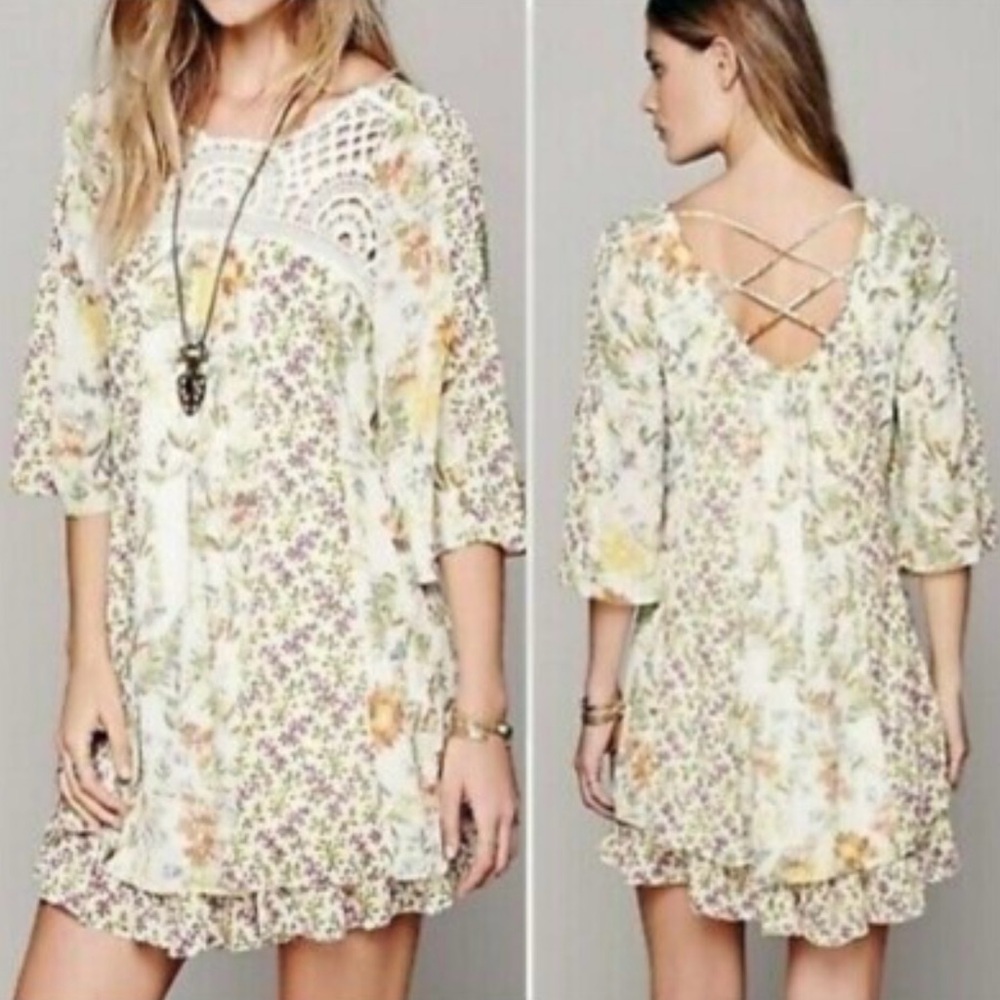Free People Magic Garden Wildflower Boho Shift Floral Mini Dress Size XS